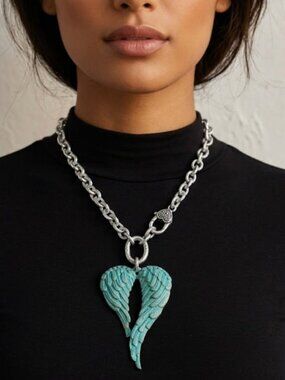Heart Wings Verdigras Lock Handmade Silver Necklace Choker Punk Rocker Gift NWT
